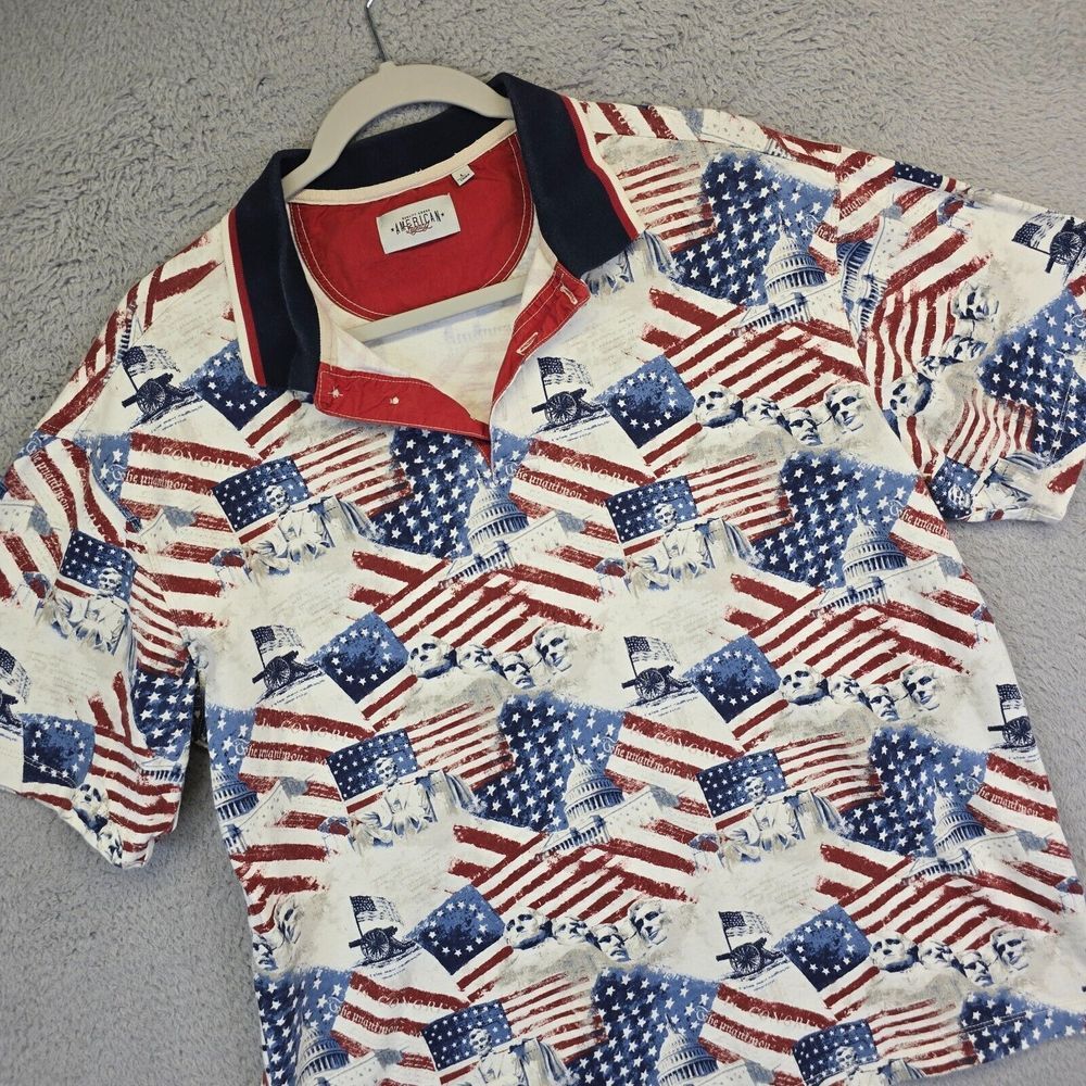 American Legacy Polo Shirt Mens L Stars Stripes Lincoln Mount Rushmore Patriotic